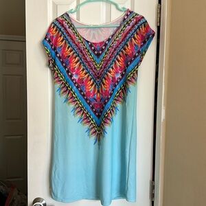 Blue and Pink Print Dress